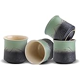 ZENS Japanese Tea Cups Set of 4, Embossed 8 oz Ceramic Japan Tea Cup for Hot Tea or Matcha, Japanese Style Handle-less, Occupied Japan Tea Cup, Moss Green