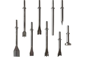 DUPDMKIN 9 Pcs Air Hammer Chisel Bits, Pneumatic Air Hammer Bits, Air Chisel Bits with 0.401" Shank, Air Hammer Attachments for Masonry, Tile, Concrete and Rust Removal