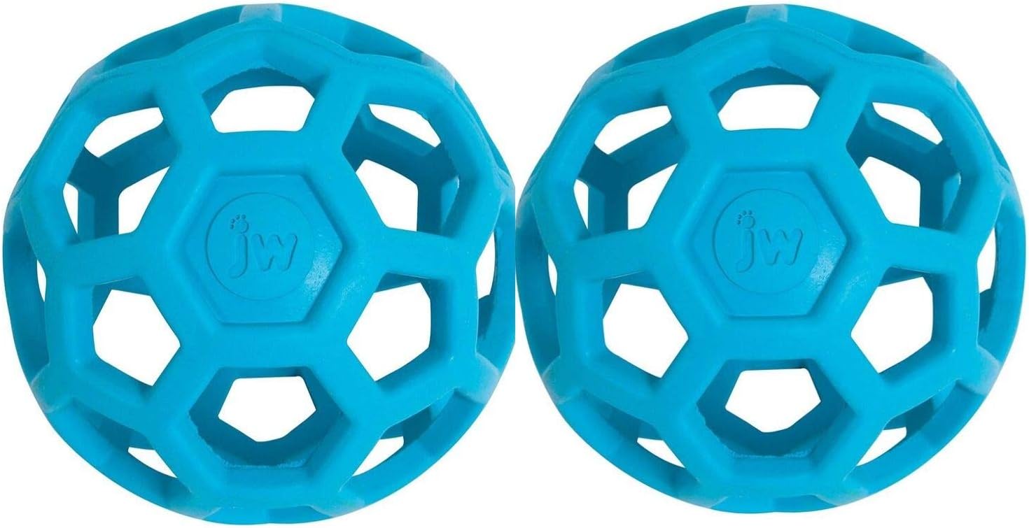JW HOL-ee Roller Original Treat Dispensing Dog Ball - Hard Natural Rubber - Assorted Colors (2 Pack, Large)