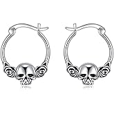 Gothic Skull/Dragon Hoop Earrings Sterling Silver Vintage Jewelry Gift for Women Men
