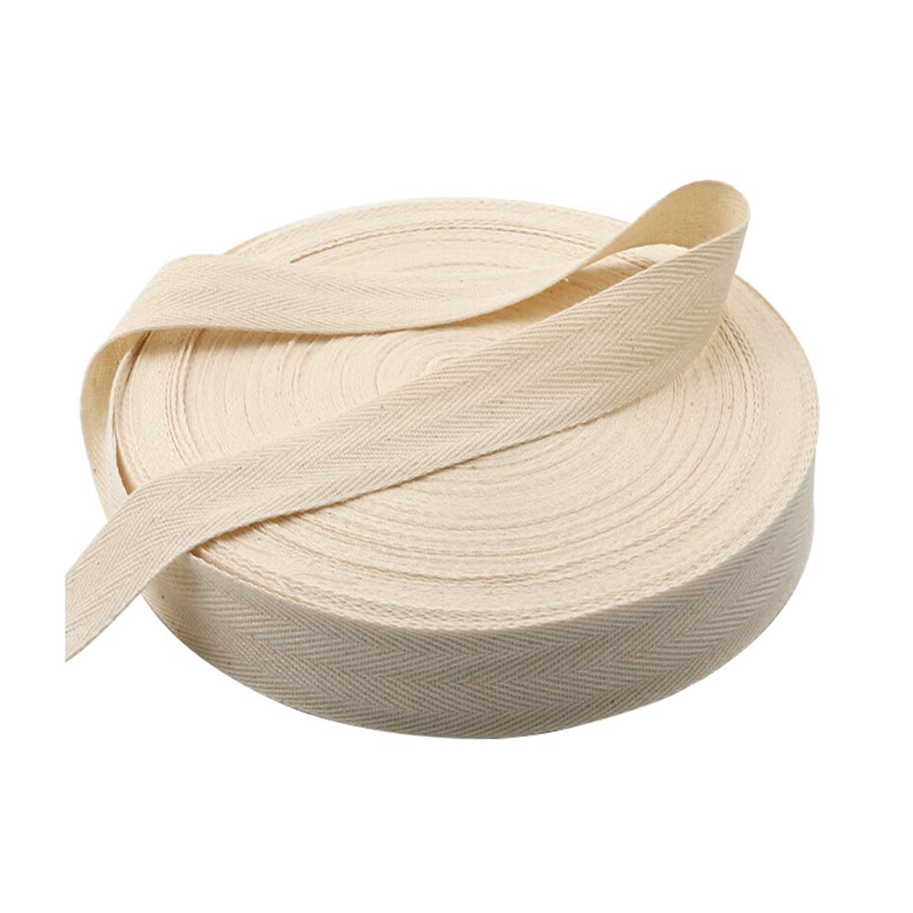 Bias Binding Tape, 50 Meters Bunting Tape Natural Cotton Tape Webbing Tape Sew Herringbone Roll for Sewing Dressmaking Craft Dressmaking, Beige 2.5 cm