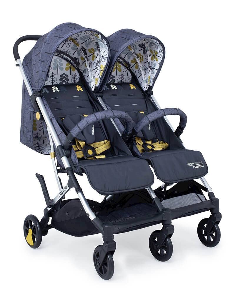 Cosatto Woosh Double Stroller – Lightweight Pushchair From Birth to 22KG, Twins or Siblings - One-hand Fold, Compact, Independent Seats (Fika Forest)