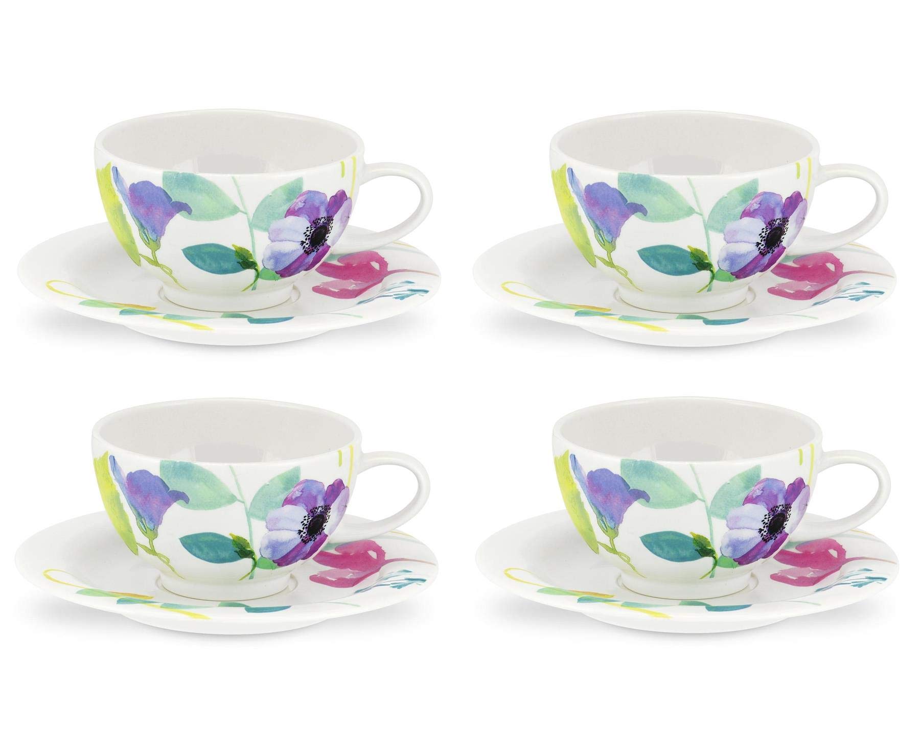 Portmeirion Home & Gifts WG67105-XL Water Garden Breakfast Cup & Saucer-Set of 4