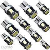 LUYED 10 X 240 Lumens Super Bright 5630 6-EX Chipsets Canbus W5W 194 168 2825 Led Bulbs,Xenon White
