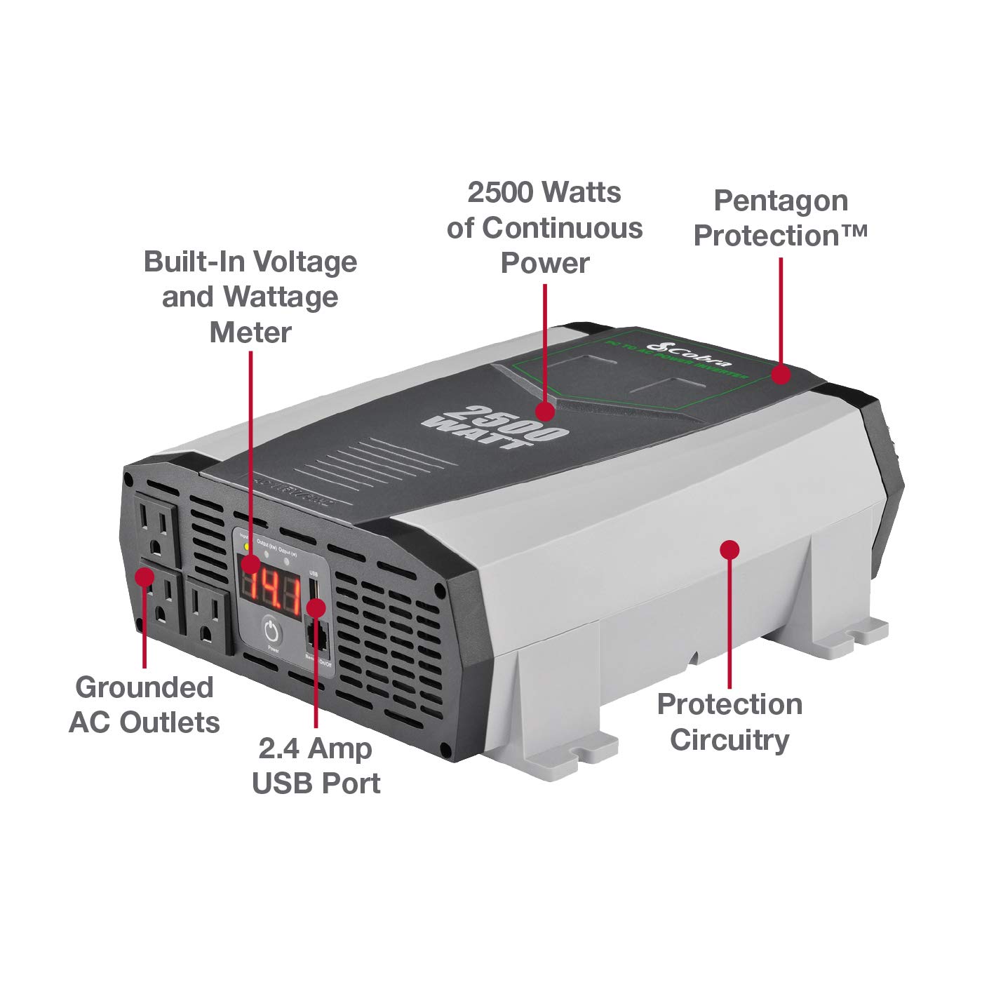 Cobra CPI2590 Portable Power Inverter 2500 Watt Car Charger, 2