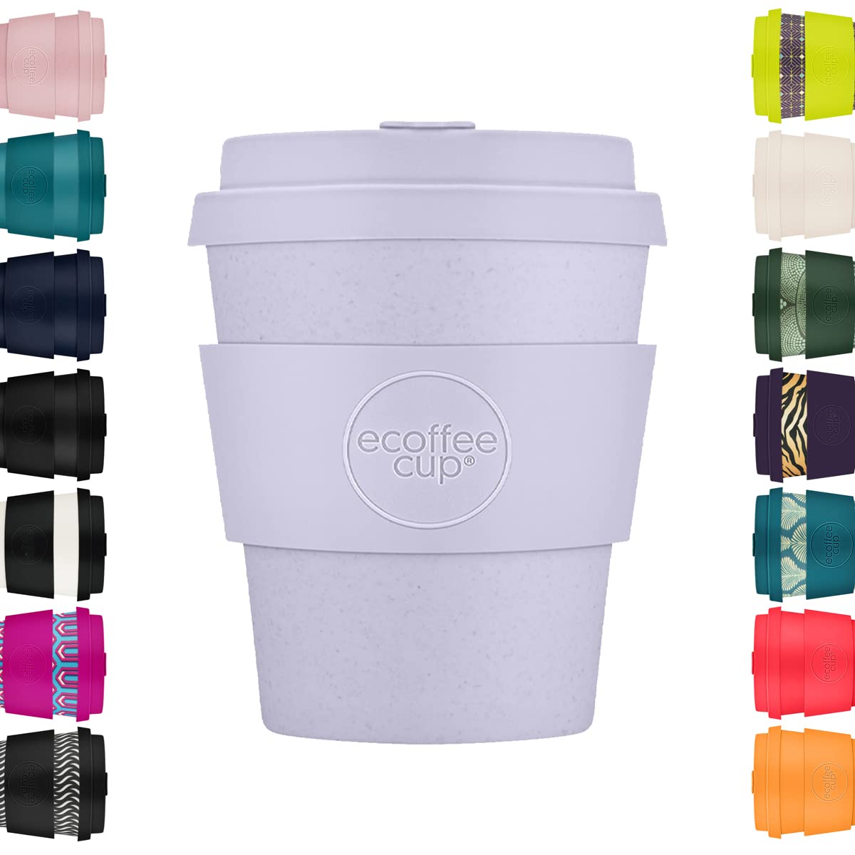 Ecoffee Cup 8oz 240ml Reusable Eco-Friendly 100% Plant Based Coffee Cup with Silicone Lid & Sleeve - Melamine Free & Biodegradable Dishwasher/Microwave Safe Travel Mug, Glittertind