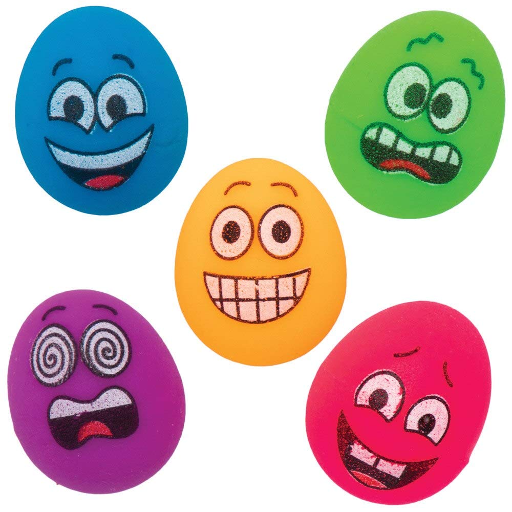 Baker Ross AT546 Mini Funky Face Egg Bouncy Balls - Pack of 10, Novelty Toys For Children, Perfect Party, Loot Or Prize Bag Filler