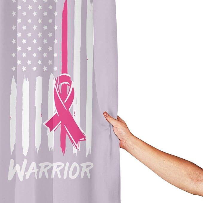 Waterproof Shower Curtain, Warrior Breast Cancer Awareness Ribbon Flag