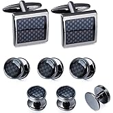 Mens Cufflinks and Tuxedo Studs Set in Gift Box (Carbon Fiber), Jewelry or Accessories in Gold Silver Black Tone, Matching with Shirts Vest and Bow tie, Suitable for Birthday Wedding Anniversary