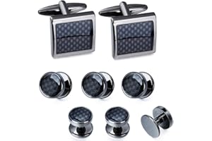 HAWSON Mens Cufflinks and Tuxedo Studs Set in Gift Box (Carbon Fiber), Jewelry or Accessories in Gold Silver Black Tone, Matching with Shirts Vest and Bow tie, Suitable for Birthday Wedding Anniversary