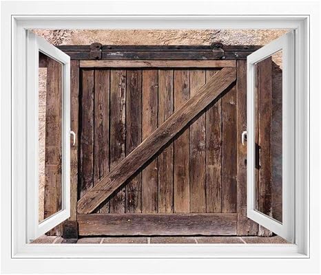 Amazon 素朴な装飾 絵画風 壁紙ポスター はがせるシール式 90x60 Cm 素朴な質感の本物のヴィンテージ建築農村装飾プリント 風景ウォールステッカーブラウンと高齢者の引き戸 ウォールステッカー オンライン通販