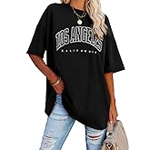 Fazortev Womens Oversized Los Angeles California Graphic T Shirts Half Sleeve Summer Loose Casual Tees Tunic Tops