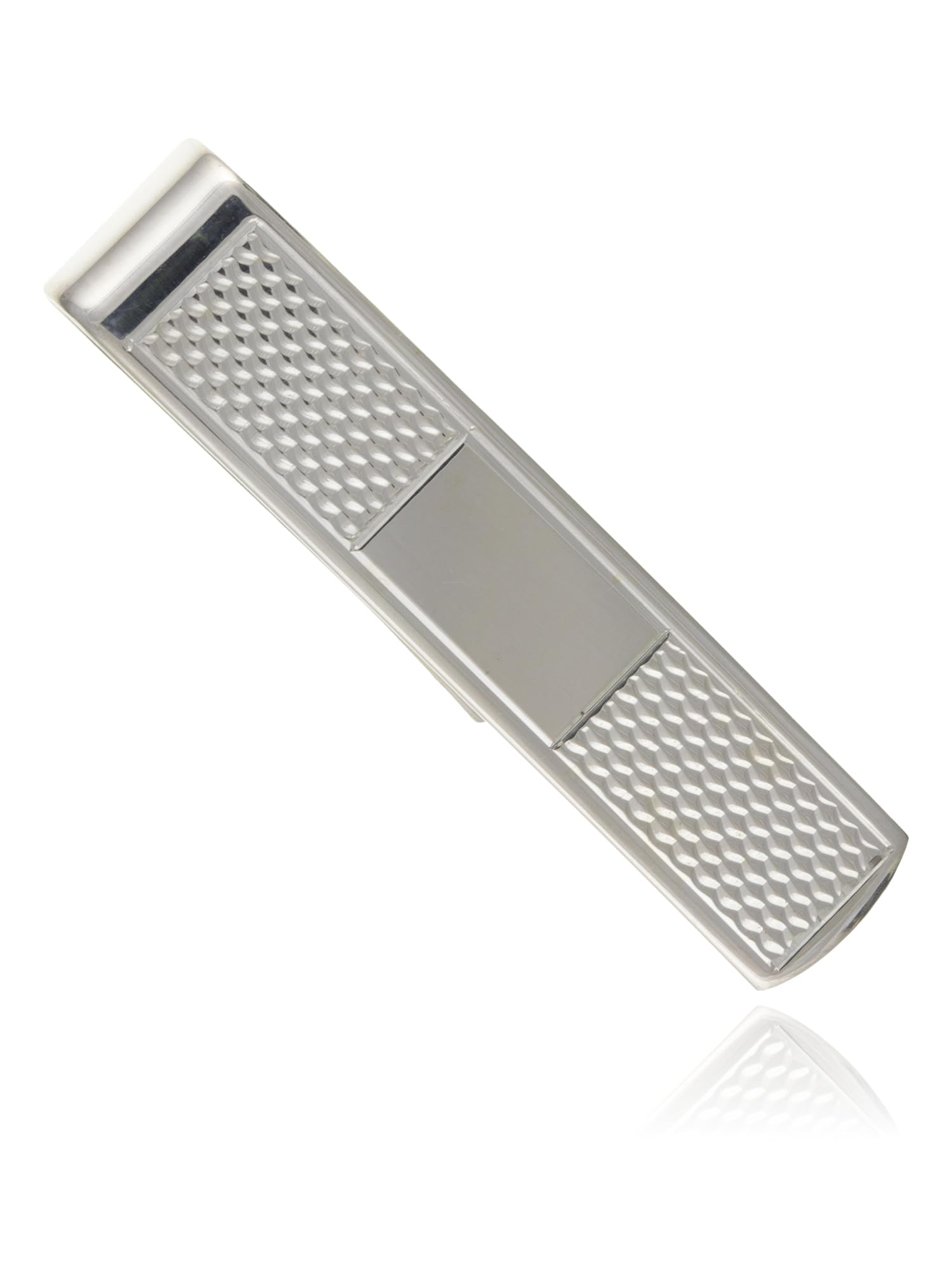 MENS 7MM Part Engine Turned Necktie Tie Clip Bar Slide Pin for Formal Business Wedding - Solid 925 Sterling Silver