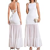 HTZMO Women Elegant Formal Bodycon Maxi Dress Sexy Backless Bow Tie Ruffle Flowy Wedding Guest Party Long Dresses
