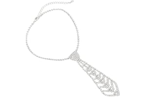 Topwholesalejewel Silver Crystal Rhinestone Small Necktie Necklace with Deco Pattern