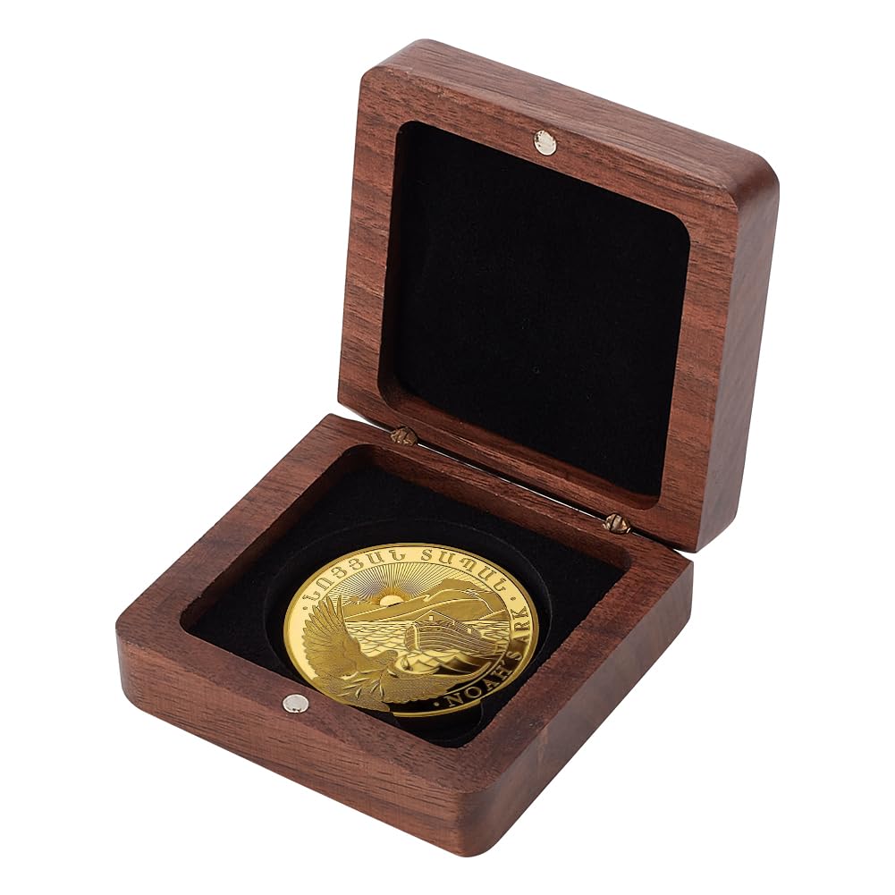 PH PandaHall Coin Display Box Square Challenge Coins Display Case Box Walnut Medal Displays Holder with Velvet Inside for Collectors Storage Case Gift Box 6.8cm