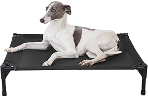 pettycare Elevated Outdoor Dog Bed - Raised Cot for Large Dogs, Heavy Duty Pet Cots Waterproof, Cooling, Washable Breathable Teslin Mesh, Durable, Non Slip, 42 Inch, Black