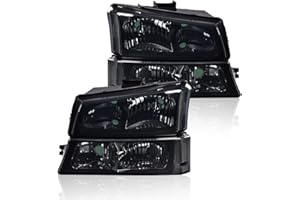 PIT66 Headlights Assembly, Compatible with Chevy Silverado 1500 2500 3500 HD Models 03-06/ Compatible with Avalanche 1500 2500 03-06(Fit No Cladding only) Smoky Lens Black Housing Clear Corner