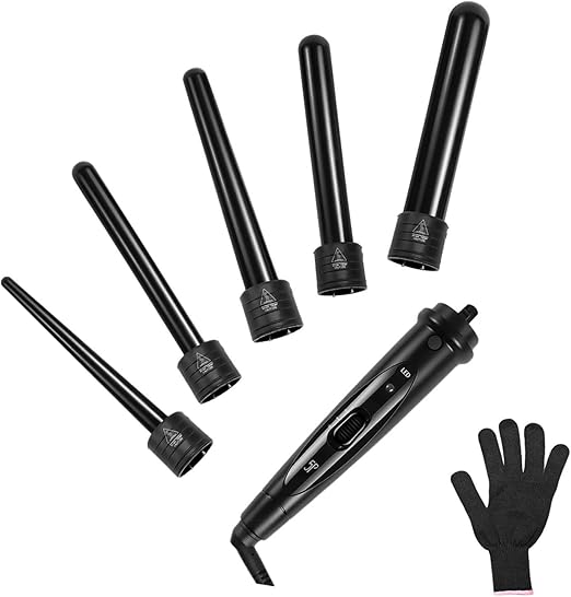 Curling Stick, 5 In 1 Curling Iron, With 5 Interchangeable Tourmaline