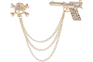 GIGB PBDK Halloween Skull Brooch Pin,Vintage Skull Rhinestone Brooch Chain Tassel Skeleton Ghost Brooch Suit Badge for Unisex Men