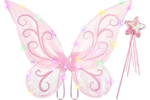 Lainlight Light up Fairy Wings for Girls, LED Butterfly Wings for Girls, Sparkle Fairy Costume Wing with Fairy Wand Cosplay