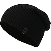 AllSaints Mens Merino Ribbed Beanie, Ribbed Hat with Logo Design, 100% Wool, Black