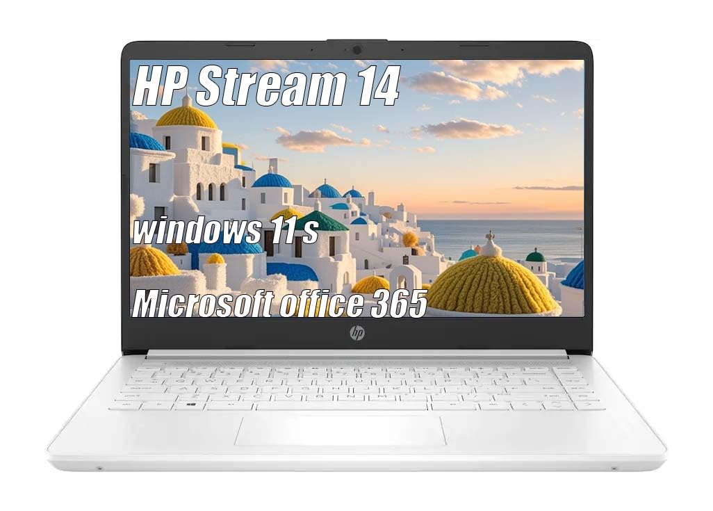 HP Stream 14 Inch Laptop for Student，Intel Celeron N4120, 8GB RAM,64GB eMMC, Free AI-Powered Microsoft 365, 720p Webcam, Windows 11 S, Long Battery Life, with 5ave Accessories, White