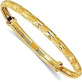 JewelryWeb 3.15mm 14k Solid Yellow Gold Polished Satin and Sparkle-Cut Adjustable Bangle Bracelet Cuff Bracelet for Women