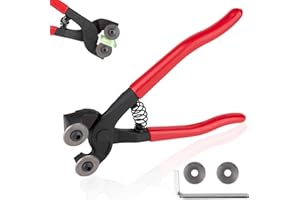 CESILILI Glass Tile Nippers 7", Heavy Duty Wheeled Glass Mosaic Nipper, Glass Nippers with Soft Rubber Handle for Stained Glass, Ceramic Tile Nipper Mosaic Tools with 2 Replacement Blades, an Allen Wrench