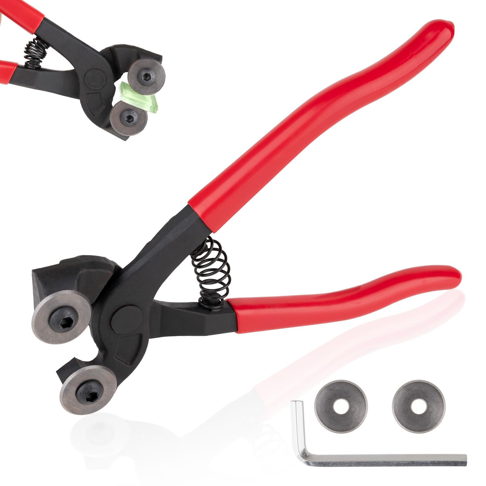 Photo 1 of Glass Tile Nippers 7", Heavy Duty Wheeled Glass Mosaic Nipper, Glass Nippers with Soft Rubber Handle for Stained Glass, Ceramic Tile Nipper Mosaic Tools with 2 Replacement Blades, an Allen Wrench