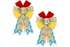 ON-AIRSTORE 2pcs Back to School Wreath Bows Red Blue School Bus Words Dot Spots Burlap Linen Bows for Wreath, School Theme Bows for First Day of School Classroom Indoor Outdoor Decoration Wreath Ornament Supplies