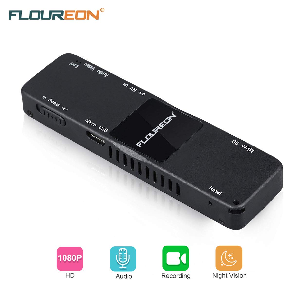Voice Recorder, FLOUREON Rechargeable Audio/Video Recorder Portable Dictaphone Recording for Lecture/Interviews/Class/Meetings with USB Port for PC/Laptop, 1080P Mini Camera with Night Vision/Motion Detection