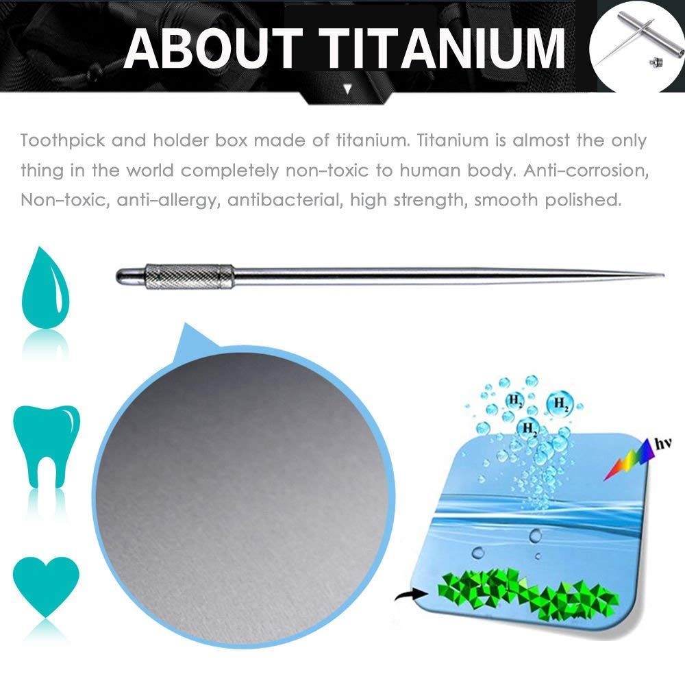Toothpick Holder,Likorlove EDC Titanium Waterproof Titanium Toothpick + Holder Case with Key Chain Pendant for Travel Hiking Camping Outdoor