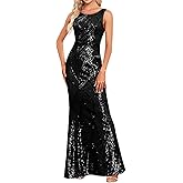 YHHOWEP Glitter Formal Dresses Long Evening Gowns Bodycon Mermaid Sparkly Sequin Boat Neck Cocktail Party Dress