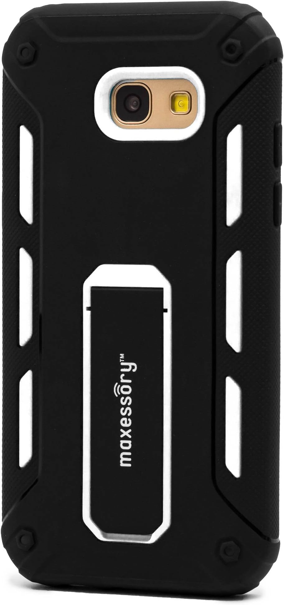 Galaxy A5 2017 Case, Maxessory White Tanker Heavy-Duty Full Body Cover Dual-Layer Drop-Proof Rubber Impact Cover Shock-Proof Protector w/Kickstand Shell