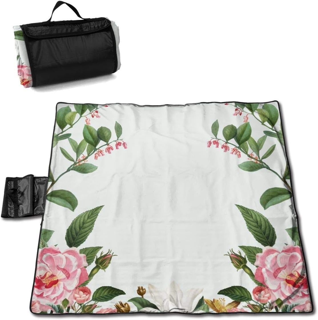 Pink Peony Frame Picnic Blanket Outdoor Picnic Blanket