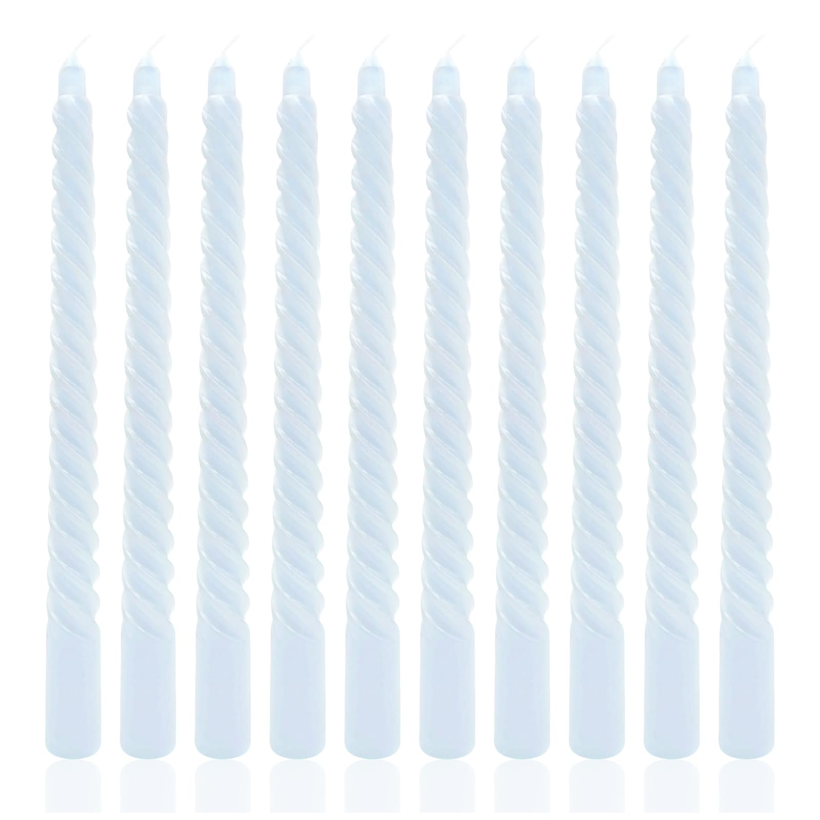Photo 1 of 10 Inch Soft Light Blue Spiral Taper Candle Set, 10 Pack Unscented Dripless Long Burning Time Candlesticks for Dinner Party Wedding Shower and Home Decoration