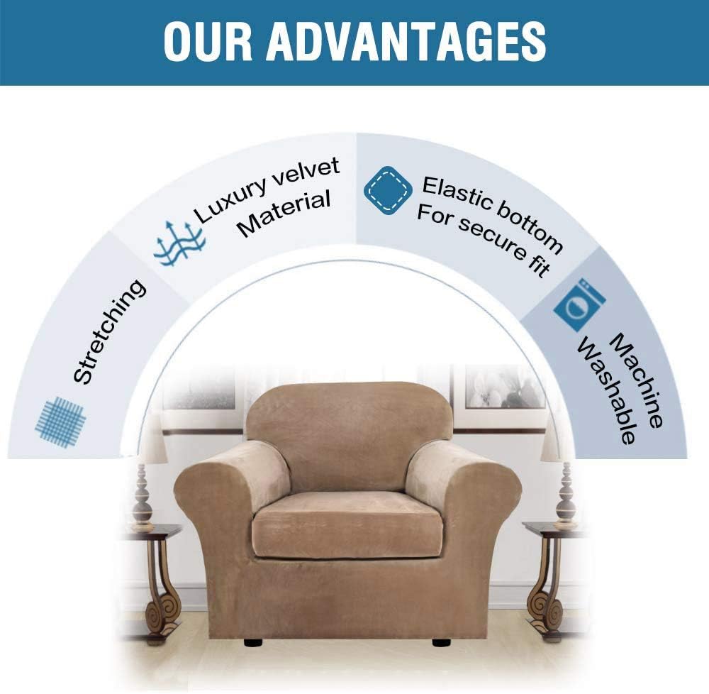 Rich Velvet Stretch 2 Piece Chair Cover Chair Slipcover Sofa Cover Furniture Protector Couch Soft with Elastic Bottom Chair Couch Cover with Arms, Machine Washable(Chair,Camel): Kitchen & Dining