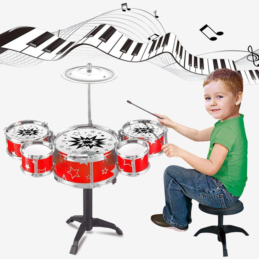 Xixou Kids Deluxe Jazz Drums Kit Musical Instrument Toy with Cymbal Stool Christmas Birthday Gift