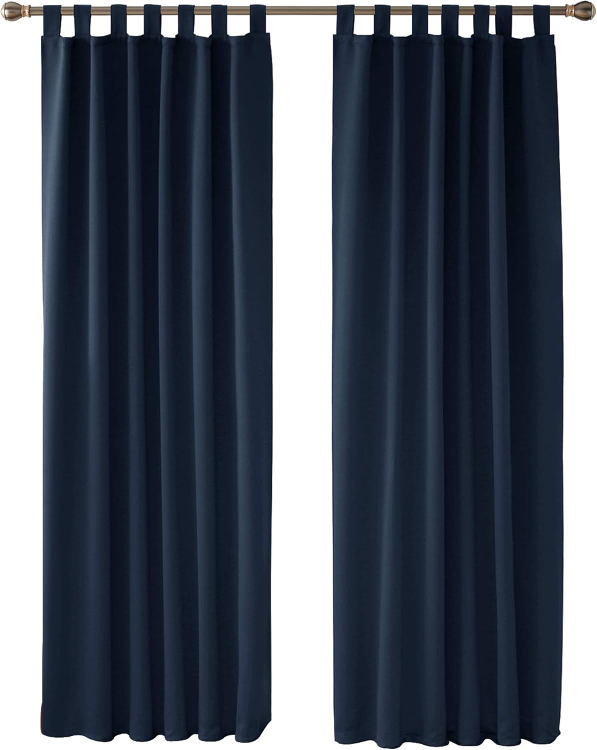 Deconovo Solid Energy Saving Tab Top Curtains Blackout Curtains Thermal Insulated Curtains for Baby Nursery Navy Blue W55 x L82 Inch One Pair