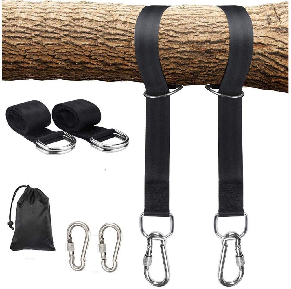 Tree Swing Hanging Straps, 5/10ft Long Polyester Straps with 2 Heavy Duty Safety Lock Carabiner Hooks, Holds Up to 2200lb, Perfect for Garden, Hammocks, Black