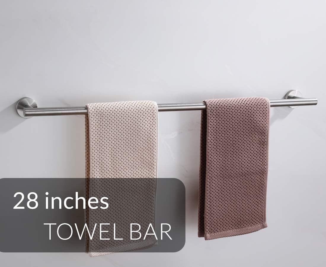 VELIMAX 18/8 Stainless Steel Towel Bar Round Bath Towel Bars Single Towel Rail Wall Mounted Towel Rod for Bathroom Kitchen, 28-Inch, Polished Finish: Kitchen & Dining