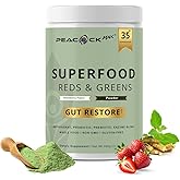 Superfood Reds & Greens Powder - 11.64 oz, Prebiotics & Probiotics for Digestive Health, Super Greens Powder with Ashwagandha for Gut Health, Immunity, Antioxidants, Strawberry Flavor, Vegan, Non-GMO