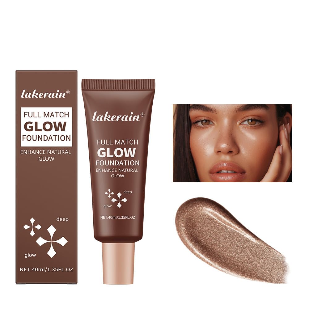 Full Coverage Glow Foundation, Liquid Highlighter Natural Glowing, Shimmer Face Body Glow Makeup, Glitter Brightens Liquid Glow Highlighter Foundation (# 04, Color)