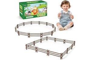 THINKBAY 24PCS Farm Animal Corral Fence Toys for Kids Boys Girls, Educational Farm Animal Cake Toppers for Toddlers Children