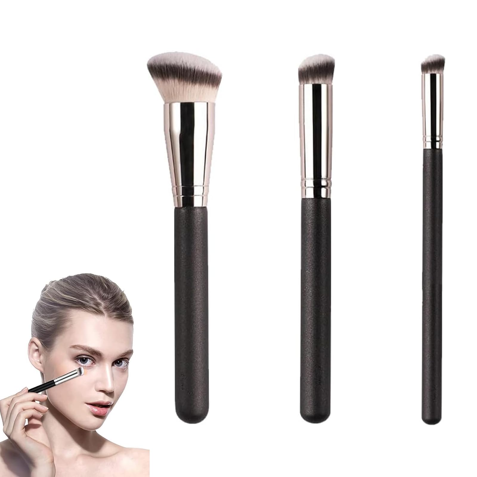ZXCHOME Foundation Brush, 3 Pieces Professional Make Up Contouring Brushes, Concealer Brush with Soft Synthetic Fiber for Applying Liquid Foundation, Blending Makeup on the Face