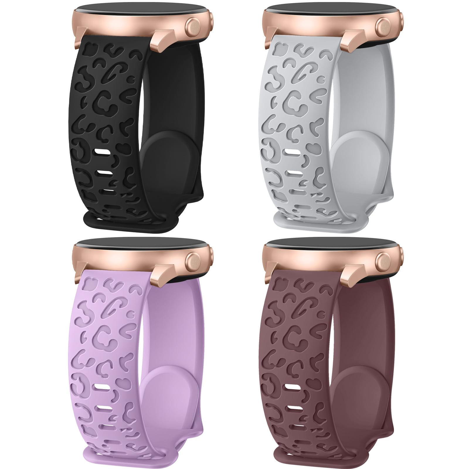 4 Pack Leopard Engraved Bands Compatible with Samsung Galaxy Watch 7/FE/6/5/4 Band 40mm 44mm,Galaxy Watch 5 Pro 45mm,Galaxy Active 2,Galaxy Watch 3,20mm Soft Silicone Replacement Sport Strap for Women