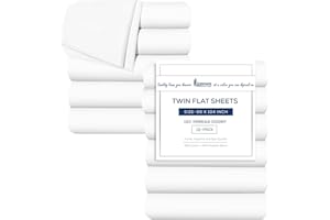 Linteum Textile Supply White Flat Sheet Twin 66x104 Inches 12-Pack Poly Cotton Blend 180 Thread Count Durable, Breathable Easy Care Top Sheets for Hotels, Hospitals, Spas, Healthcare Facilities
