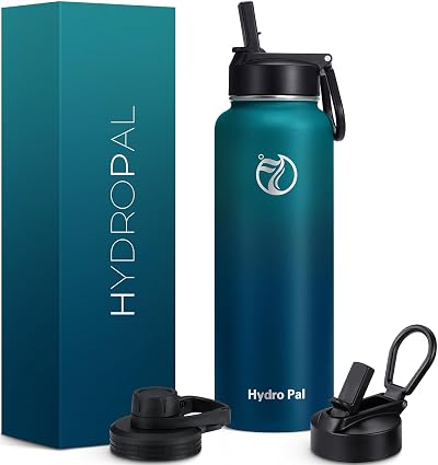 HydroPal Vacuum Insulated Bottle 1200ml 2 Lids Straw Spout BPA Free