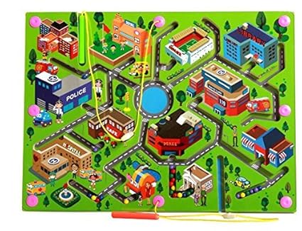 Shuban Magnetic Pen Labyrinth Mag-net Beads Slot Funny Urban Traffic Maze Map Game Toy Family Puzzle